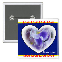 White and Blue Heart African Vilolets Button