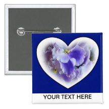 White and Blue Heart African Vilolets Button