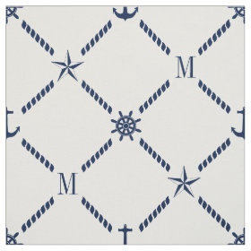 White and Blue Nautical Monogram Fabric
