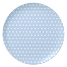 White and Blue Polka Dot Pattern. Spotty. Plates