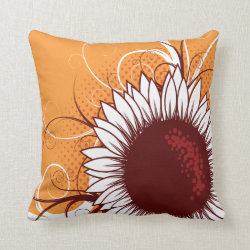 White and Burgundy Flower on Orange Throw Pillow