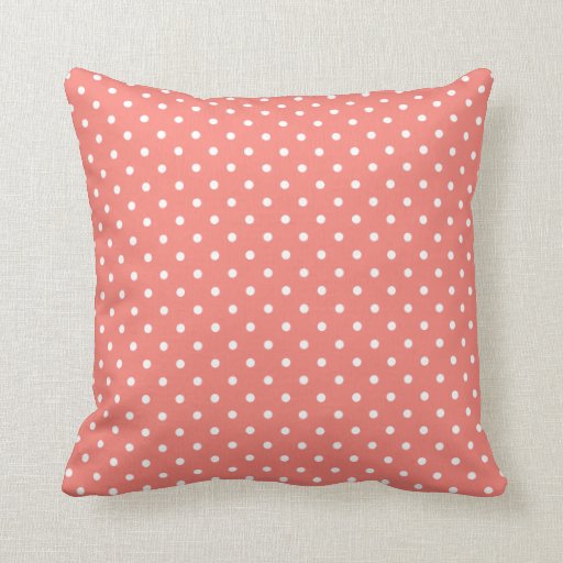 White and Coral Pink Polka Dot Pattern Throw Pillow Zazzle
