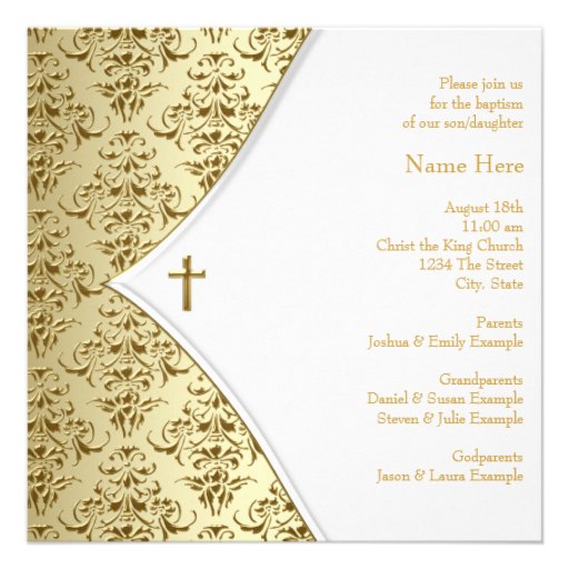 White and Gold Cross Christening Invitations