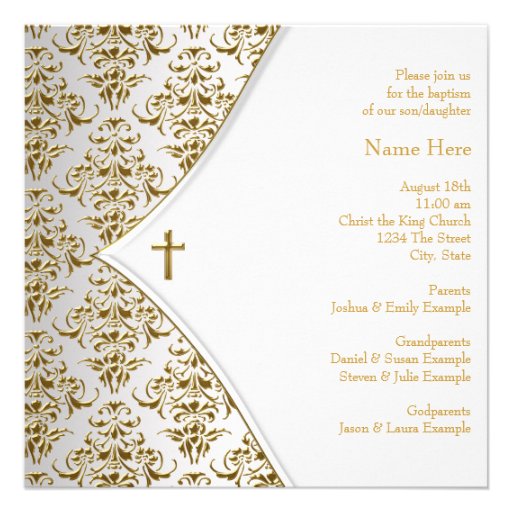 White and Gold Cross Christening Invitations