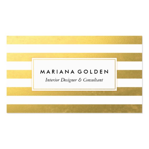 White and Gold Foil Stripe Business Card (front side)