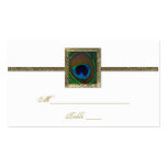 White and Gold Peacock Feather Place Card Business Card Template