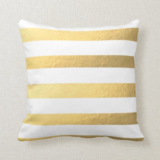 White and Gold Striped Pillow Zazzle