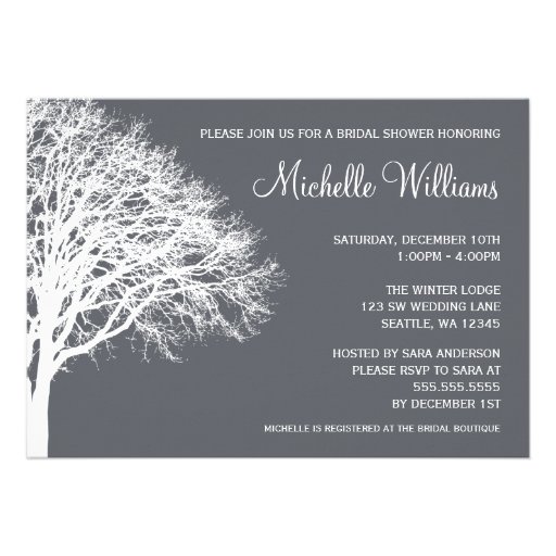 White and Gray Winter Oak Bridal Shower Personalized Announcement