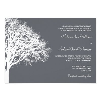 White and Gray Winter Oak Wedding Personalized Announcements