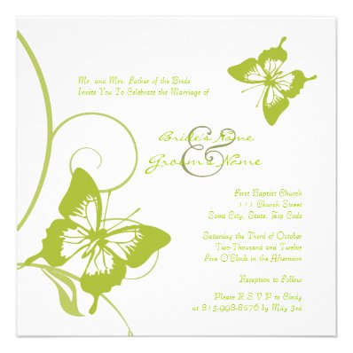 White and Green Butterfly Wedding Invitation