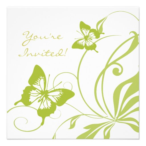 White and Green Butterfly Wedding Invitation