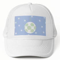 White and Green Christmas Bauble. On Starry Blue. Mesh Hat