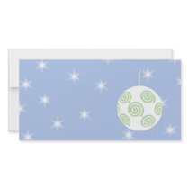 White and Green Christmas Bauble. On Starry Blue. Photo Card