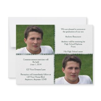 White and Green Four Square Star Graduation invitation