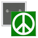 White and Green Peace Symbol Button