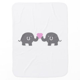 White And Grey Elephants With Pink Heart Swaddle Blankets