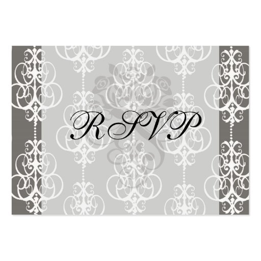 white and grey swirl elegance damask pattern business card (front side)