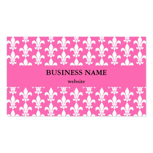 White and Hot Pink Fleur de Lis Pattern Business Cards (back side)