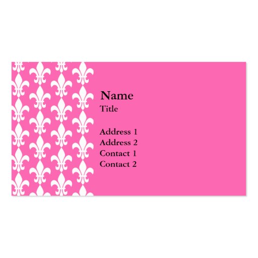White and Hot Pink Fleur de Lis Pattern Business Cards (front side)
