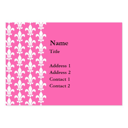White and Hot Pink Fleur de Lis Pattern Business Card Templates (front side)