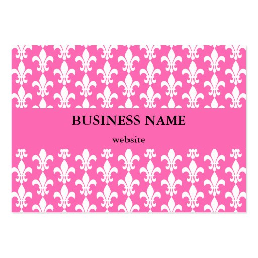 White and Hot Pink Fleur de Lis Pattern Business Card Templates (back side)