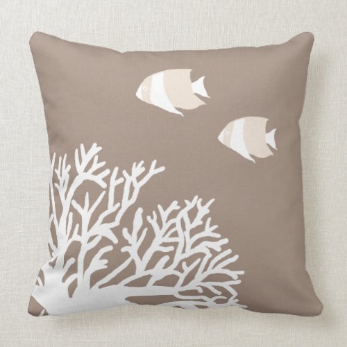 White and Ivory Beige Tropical Angelfish throwpillow