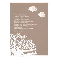 White and Ivory Tropical Coral Wedding Invitation
