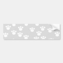 White and Light Gray Paw Print Pattern. Bumper Sticker