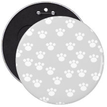 White and Light Gray Paw Print Pattern. Button