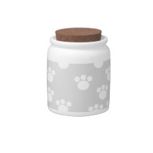 White and Light Gray Paw Print Pattern. Candy Dishes