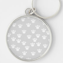 White and Light Gray Paw Print Pattern. Keychains