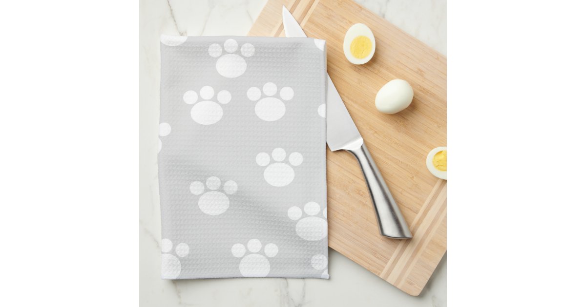 White and Light Gray Paw Print Pattern. Kitchen Towels Zazzle