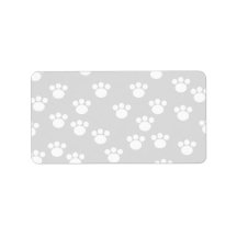 White and Light Gray Paw Print Pattern. Custom Address Label
