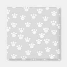 White and Light Gray Paw Print Pattern. Magnets