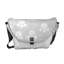 White and Light Gray Paw Print Pattern. Messenger Bag