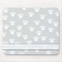 White and Light Gray Paw Print Pattern. Mouse Pad