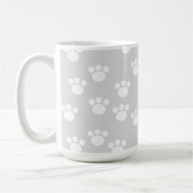White and Light Gray Paw Print Pattern. Coffee Mugs