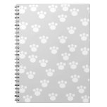 White and Light Gray Paw Print Pattern. Notebooks