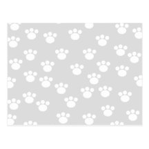 White and Light Gray Paw Print Pattern. Post Card