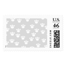 White and Light Gray Paw Print Pattern. Postage Stamps