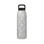 White and Light Gray Paw Print Pattern. Reusable Water Bottle