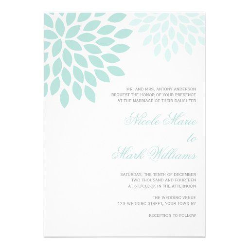 White and Mint Chrysanthemums Wedding Custom Invitation