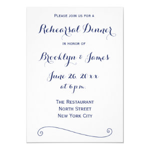 White And Navy Blue Wedding Rehearsal Invitions 5x7 Paper Invitation Card