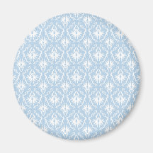 White and Pale Blue Damask Design. Fridge Magnets