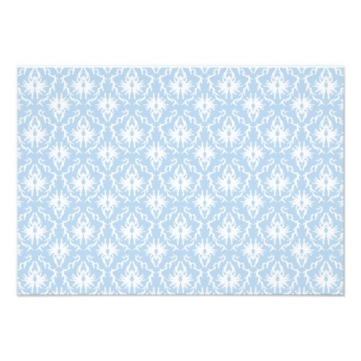 White and Pale Blue Damask Design. Invite