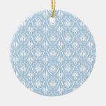 White and Pale Blue Damask Design. Christmas Tree Ornaments