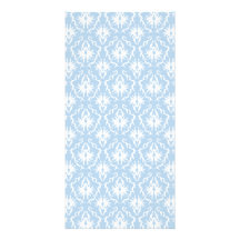 White and Pale Blue Damask Design. Personalized Photo Card
