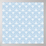 White and Pale Blue Damask Design. Poster
