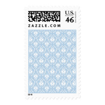 White and Pale Blue Damask Design. Stamp