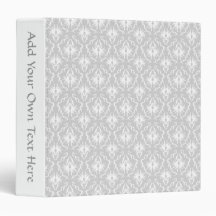 White and Pastel Gray Damask Design. 3 Ring Binder